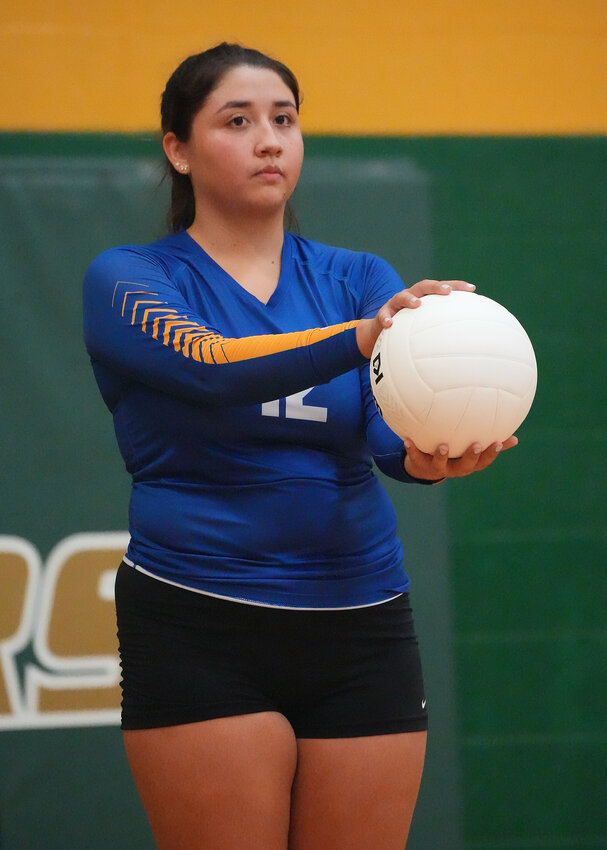 Senior Janeryra Guerrero-Jaimes (shown here serving earlier in the season) helped lead Jordan-Matthews to a win over Chatham Central, giving the Jets a season sweep over their rival.