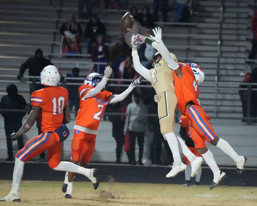 A pass is just out of reach for Northwood&rsquo;s Cam Fowler (8) during the Chargers' playoff opening loss to Louisburg.
