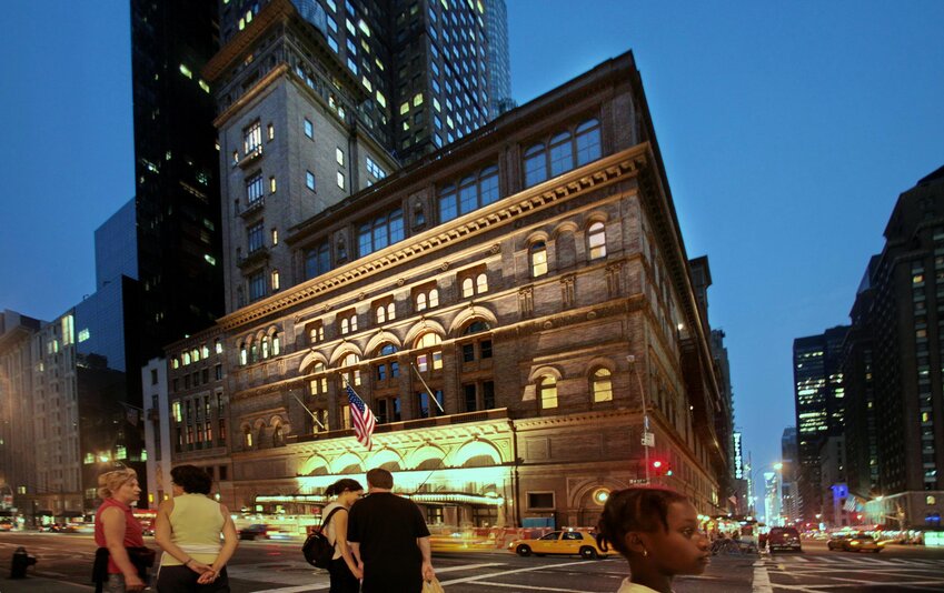 Carnegie Hall building at 57th Avenue and Broadway in New York.