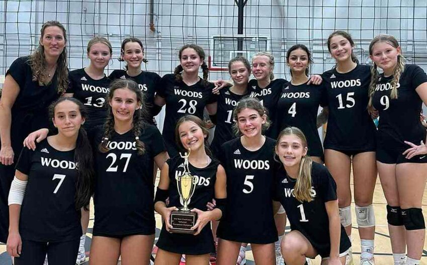 The Woods Charter Middle School volleyball team turned in an undefeated season and took home the Mid-State Conference Championship. Photo via Woods Charter Facebook.