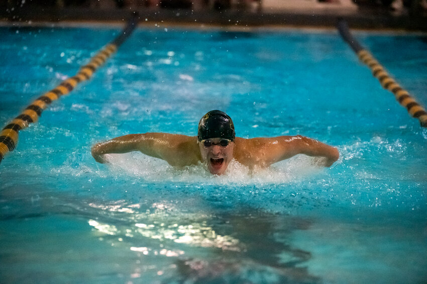 orthwood&rsquo;s Morgan Turner swims in the 100m butterfly during Mid-Carolina conference championship at the YMCA in Asheboro on January 23, 2024. Turner also participated in a winning relay team for Northwood, while Seaforth won the boys' and girls' team titles.  PJ WARD-BROWN/NORTH STATE JOURNAL