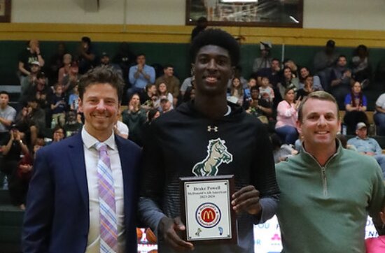 Drake Powell is presented with his plaque naming him a McDonald&rsquo;s High School All-American