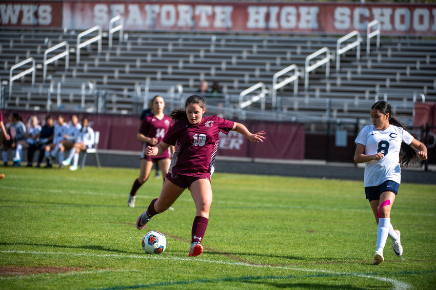 Seaforth&rsquo;s Sofia Viana scores a goal in the first half against Cummings during a Mid-Carolina match at Seaforth high school in Pittsboro, NC on Thursday March 28, 2024.