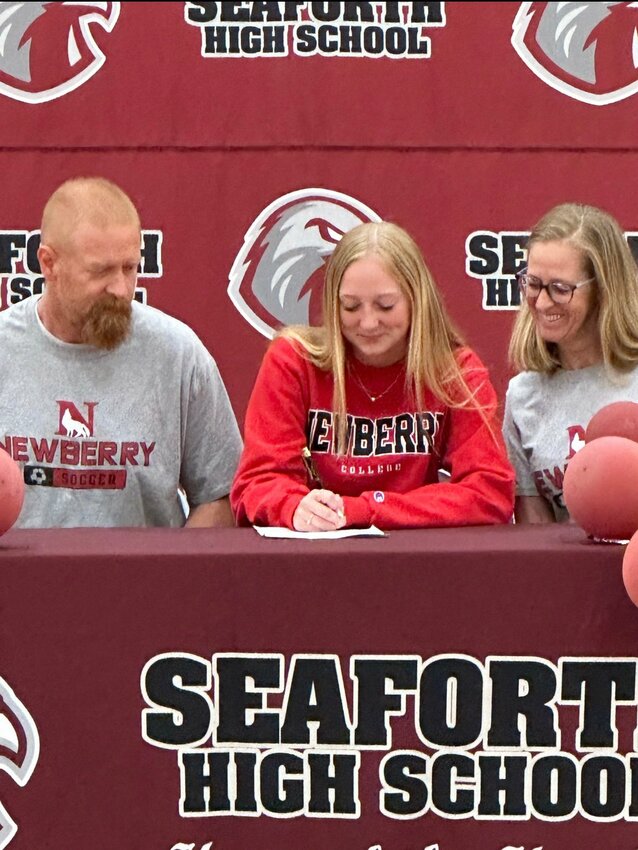 Sam Tucker signs a letter of intent to play soccer for Newberry College. (Photo courtesy Seaforth Soccer Twitter/X account)