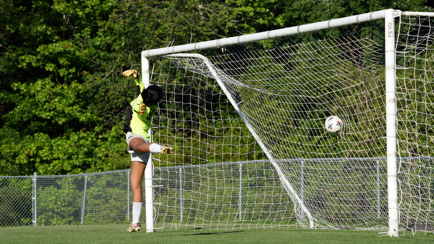 A Woods Charter goal gets past the North Moore keeper during the Wolves&rsquo; 5-2 win to advance to the third round of the NCHSAA playoffs.