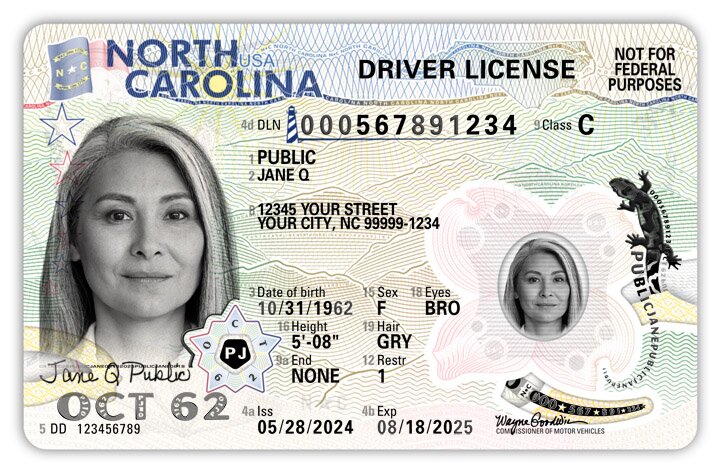 The newly unveiled North Carolina driver's license design.