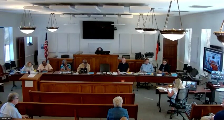 Siler City Commissioners meet on May 20, in this screen grab from the meeting's livestream.