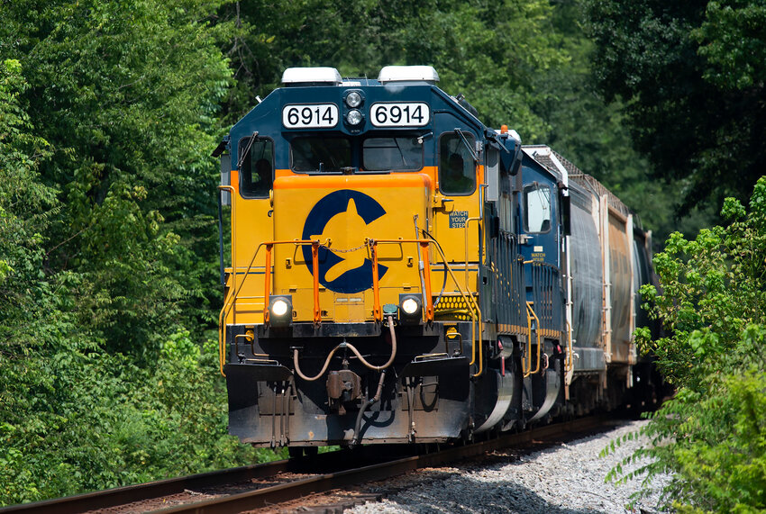 A CSX locomotive leads a local freight through Cartersville, Ga., on Aug. 19, 2023. (Index/Henry Durand, File)