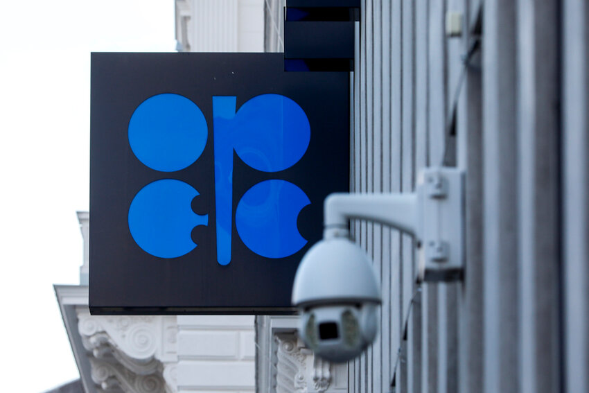 The logo of the Organization of the Petroleoum Exporting Countries (OPEC) is seen outside of OPEC's headquarters in Vienna, Austria, March 3, 2022. (AP Photo/Lisa Leutner, file)