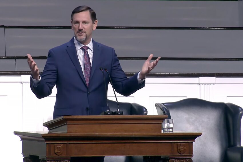 Dr. Paul Chitwood, president of the International Missionary Board, speaks at a chapel service at the Southern Baptist Theological Seminary in Louisville. (Kentucky Today/Robin Cornetet)