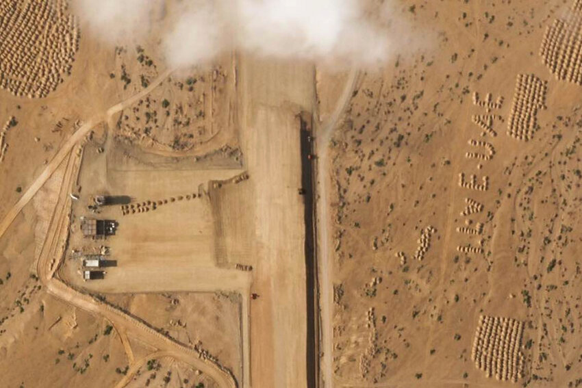 This satellite photo captured by Planet Labs PBC shows the construction of an airstrip on Abd al-Kuri Island, Yemen, Tuesday, March 26, 2024. (Planet Labs PBC via AP)