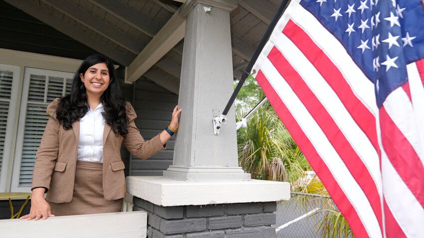 Florida state Rep. Anna Eskamani poses in front of her office Wednesday, March 27, 2024, in Orlando, Fla. (AP Photo/John Raoux)