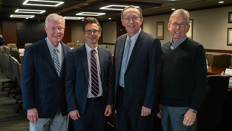 Trustees elected Adam Groza as the eighth president of Gateway Seminary. From left: J. Robert White, Adam Groza, Jeff Iorg, Phil Kell. (Photo/Gateway Seminary)