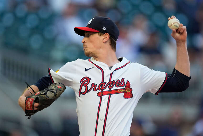 Atlanta Braves starting pitcher Max Fried delivers to a Miami Marlins batter in the first inning Tuesday, April 23, 2024, in Atlanta. (AP Photo/John Bazemore)