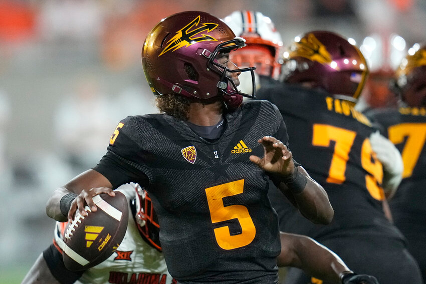 Arizona State quarterback Jaden Rashada throws a pass against Oklahoma State during the second half Sept. 9, 2023, in Tempe, Ariz. (AP Photo/Ross D. Franklin, File)