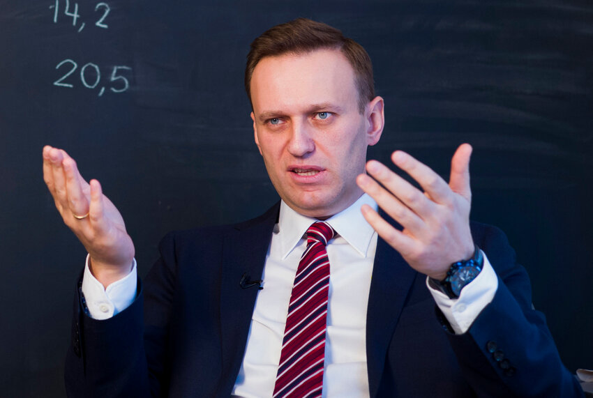 Russian opposition politician Alexei Navalny gestures while speaking during an interview with the Associated Press in Moscow, Russia on Dec. 18, 2017. (AP Photo/Alexander Zemlianichenko, File)