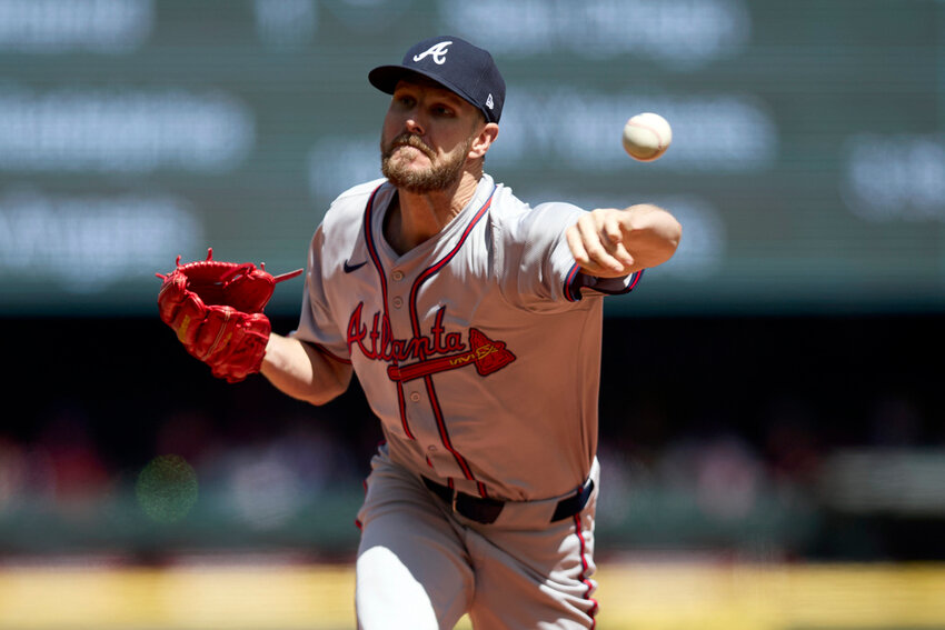 Atlanta Braves pitcher Chris Sale throws to a Seattle Mariners' batter during the second inning Wednesday, May 1, 2024, in Seattle. (AP Photo/John Froschauer)