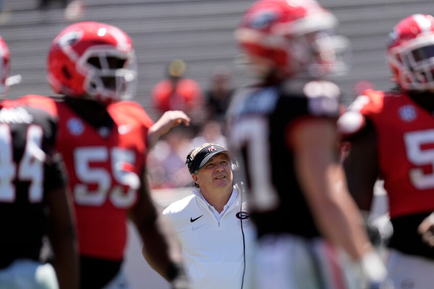 Georgia head coach Kirby Smart looks on during a spring game Saturday, April 13, 2024, in Athens, Ga. (AP Photo/John Bazemore, File)