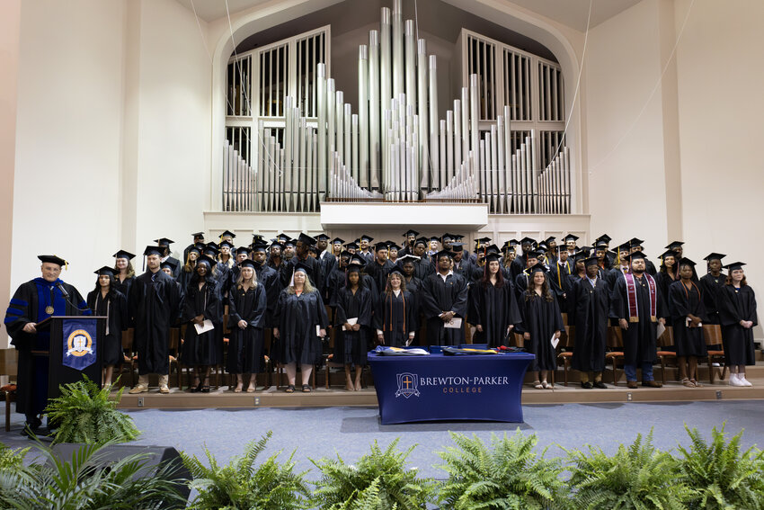 The 2024 graduating class receives an address by Dr. Steven Echols, president of Brewton-Parker College. (Photo/BPC)