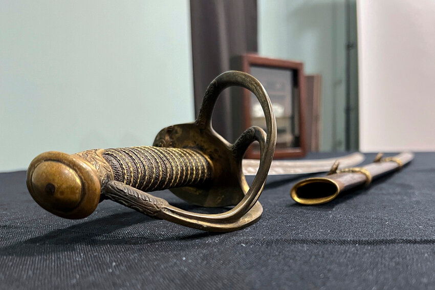 The sword and scabbard of Civil War Union Gen. William Tecumseh Sherman is displayed at Fleischer's Auctions, Thursday, May 9, 2024, in Columbus, Ohio.  (AP Photo/Patrick Orsagos)