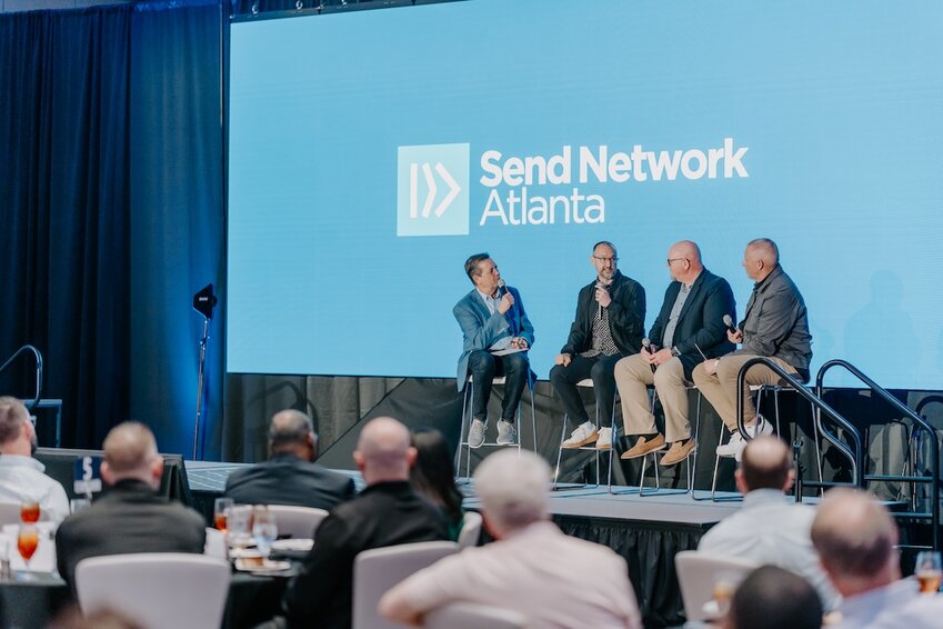Kevin Ezell, left, president of the North American Mission Board, hosts a panel discussion about the importance of partnership in planting churches. Ezell was joined by, left to right, Ryan McCammack, Send Network’s Send City Missionary for Atlanta, Jimmy Baughcum, executive director of the Atlanta Metro Baptist Association and Vance Pitman, president of Send Network. (NAMB/Agustin Orozco-Tello)