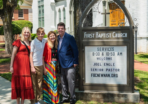 The Engle family, from left, Elaine, Ethan, Valerie, and Joel pose at First Baptist Church of Newnan.
