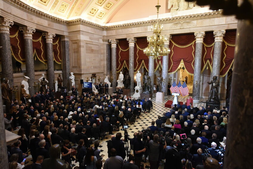 Guests attend the unveiling of a statue of the late evangelist Billy Graham in National Statuary Hall. (Baptist Press/Roy Burroughs)