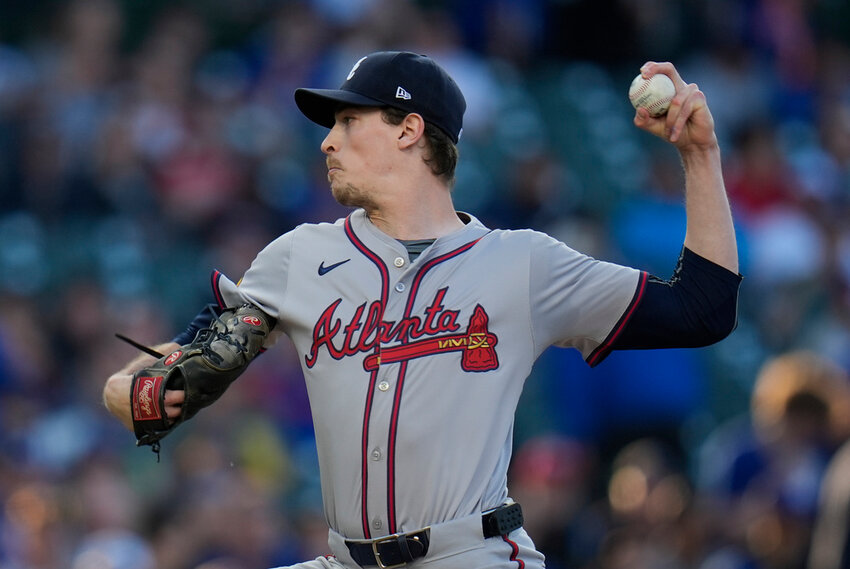 Atlanta Braves starting pitcher Max Fried throws to a Chicago Cubs batter during the first inning Wednesday, May 22, 2024, in Chicago. (AP Photo/Erin Hooley)
