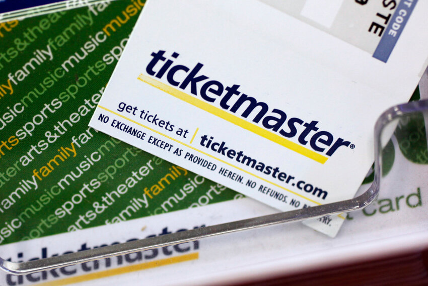 FILE - Ticketmaster tickets and gift cards are shown at a box office in San Jose, Calif., May 11, 2009.  The Justice Department has filed a sweeping antitrust lawsuit against Ticketmaster and its parent company, Live Nation Entertainment, accusing the companies of running an illegal monopoly over live events in America and squelching competition.  (AP Photo/Paul Sakuma, File)
