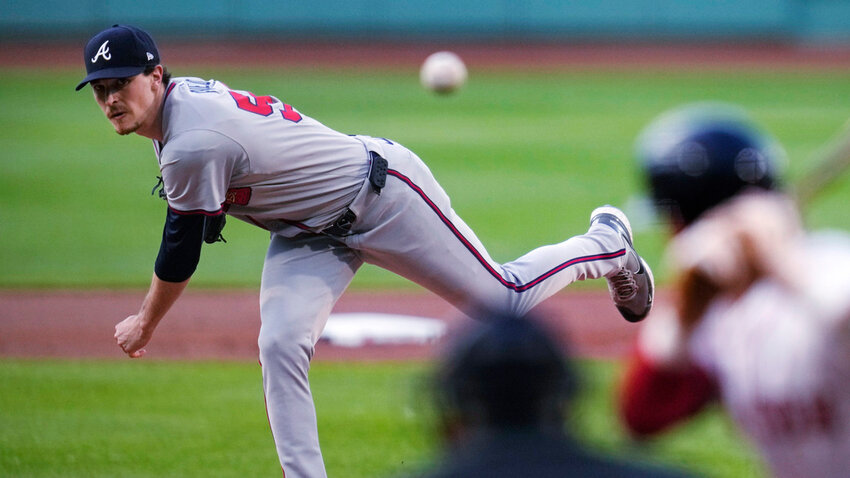 Atlanta Braves pitcher Max Fried delivers during the first inning against the Boston Red Sox, Tuesday, June 4, 2024, at Fenway Park in Boston. (AP Photo/Charles Krupa)