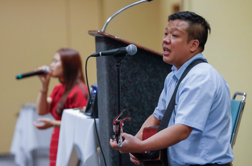 The worship team from Falam Christian Church leads in worship at the 2024 Asian Collective Kick-off Celebration in Indianapolis. (Baptist Press/Camille Grochowski