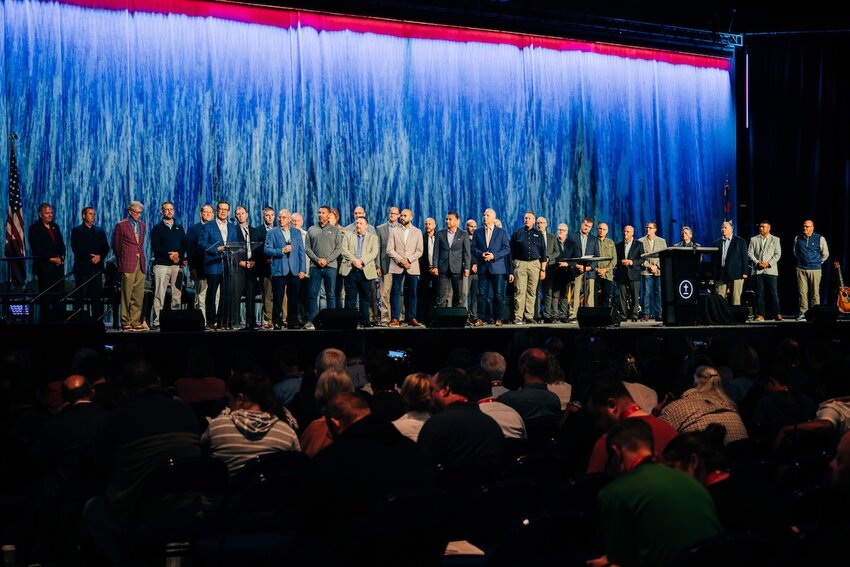 During his report to the SBC Annual Meeting in Indianapolis on Wednesday, June 12, North American Mission Board President Kevin Ezell invited several of those state leaders to join him to recognize NAMB’s partnership in evangelism with state conventions. (Photo/NAMB)