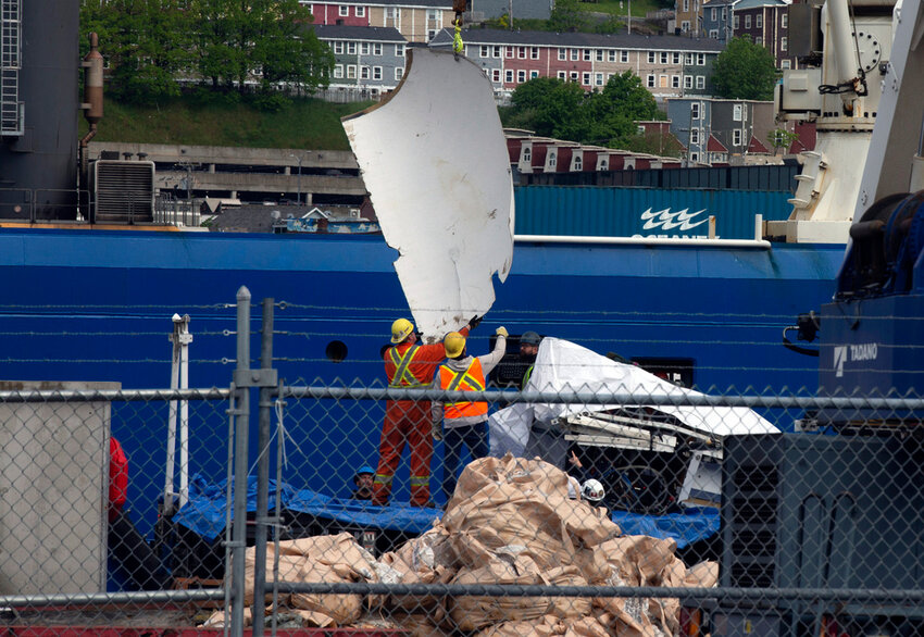 Debris from the Titan submersible, recovered from the ocean floor near the wreck of the Titanic, is unloaded from the ship Horizon Arctic at the Canadian Coast Guard pier in St. John's, Newfoundland, Wednesday, June 28, 2023. (Paul Daly/The Canadian Press via AP, File)