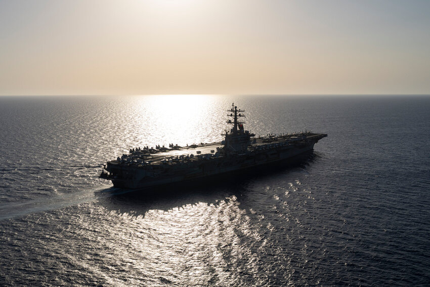 The USS aircraft carrier Dwight D. Eisenhower sails in the Red Sea on Wednesday, June 12, 2024. (AP Photo/Bernat Armangue)