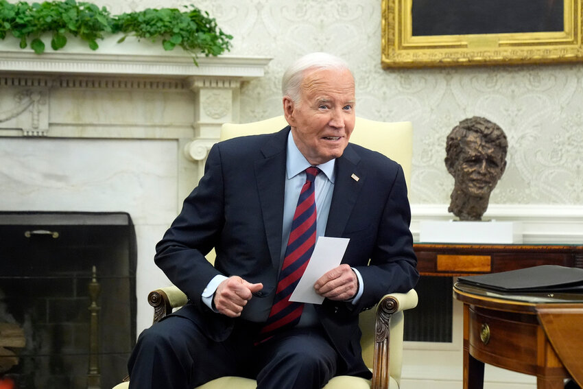President Joe Biden in the Oval Office at the White House, Monday, June 17, 2024. (AP Photo/Mark Schiefelbein)