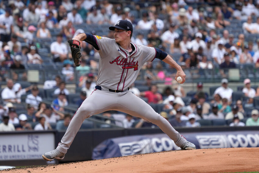 Atlanta Braves' Max Fried pitches during the second inning against the New York Yankees, Sunday, June 23, 2024, in New York. (AP Photo/Pamela Smith)