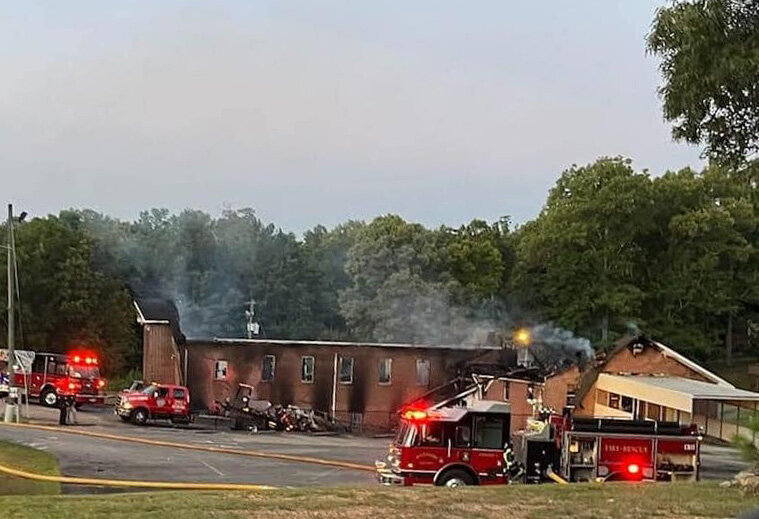 Riverside Baptist Church burns last week after being hit by a car. (Photo/The Alabama Baptist, via Facebook from Tim Gold)