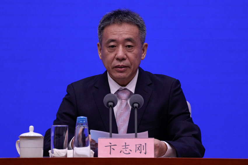 Bian Zhigang, deputy director of the China National Space Administration, speaks during a press conference in Beijing, Thursday, June 27, 2024. (AP Photo/Andy Wong)