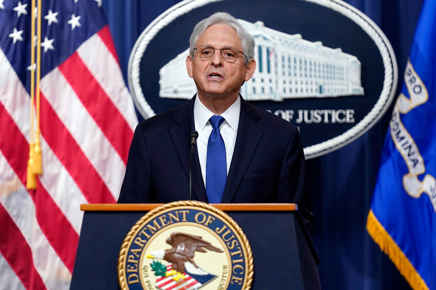 Attorney General Merrick Garland speaks at the Department of Justice, Aug. 11, 2023, in Washington. (AP Photo/Stephanie Scarbrough, File)