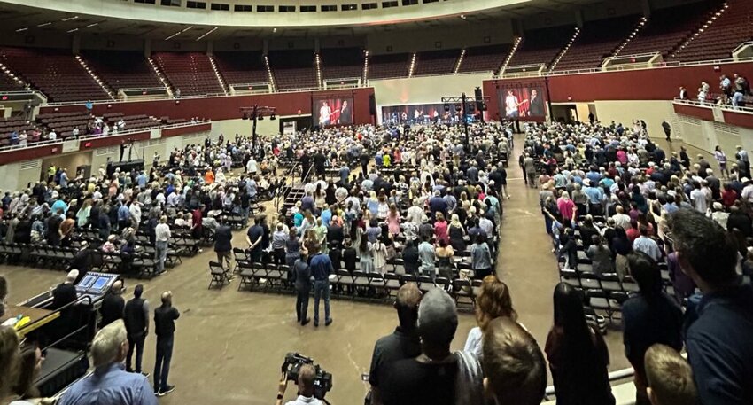 The congregation of First Baptist Dallas gathers for worship in the nearby Kay Bailey Hutchison Convention Center in Dallas, Texas, Sunday morning, June 21. (Photo/Baptist Press)