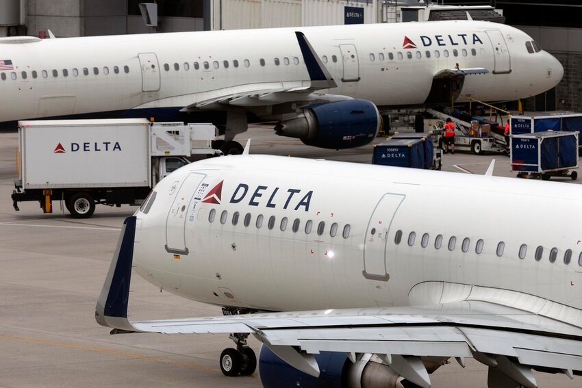 A Delta Air Lines plane leaves the gate on July 12, 2021, at Logan International Airport in Boston. (AP Photo/Michael Dwyer, File)