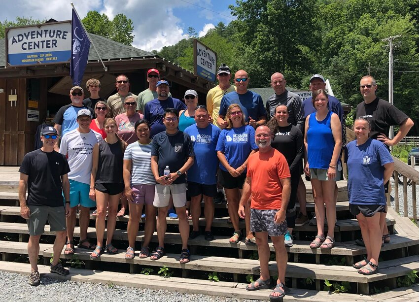 Georgia Baptist pastors and GBMB staff pose during a recent white water rafting Pastor Wellness event. (Photo/GBMB)