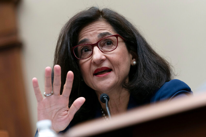 Columbia University President Nemat Minouche Shafik testifies before a House committee on Capitol Hill in Washington, April 17, 2024. (AP Photo/Jose Luis Magana, File)