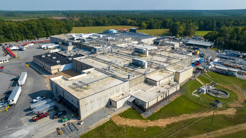 An aerial view of the Boar's Head processing plant that was tied to a deadly food poisoning outbreak Thursday Aug. 29, 2024, in Jarratt, Va. (AP Photo/Steve Helber)