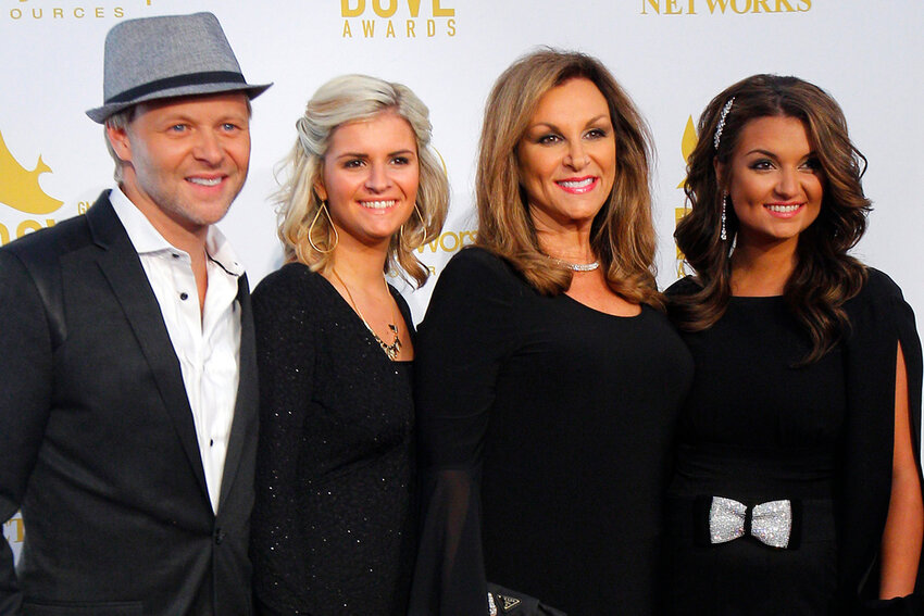 The Nelons, from left, Jason Clark, Autumn Nelon Streetman, Kelly Nelon Clark and Amber Nelon Kistler, attend the 46th Annual GMA Dove Awards at Lipscomb University in Nashville on Tuesday, Oct. 13, 2015. (Photo by Wade Payne/Invision/AP)