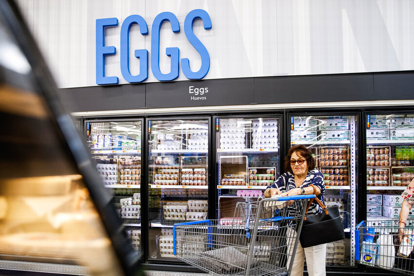 A woman buys eggs at a Walmart Superstore in Secaucus, New Jersey, July 11, 2024. (AP Photo/Eduardo Munoz Alvarez, File)