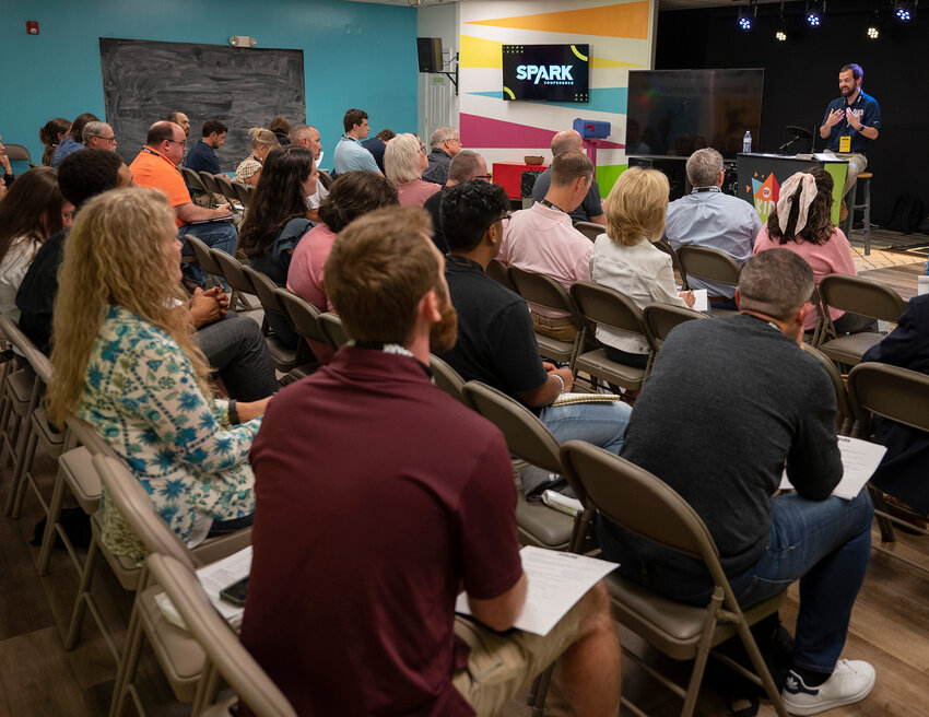 Eric Swenson, campus minister at Georgia Tech, leads a breakout session at a SPARK conference at Glen Haven Baptist Church in McDonough, Ga., Sunday, Aug. 25. (Index/Henry Durand)