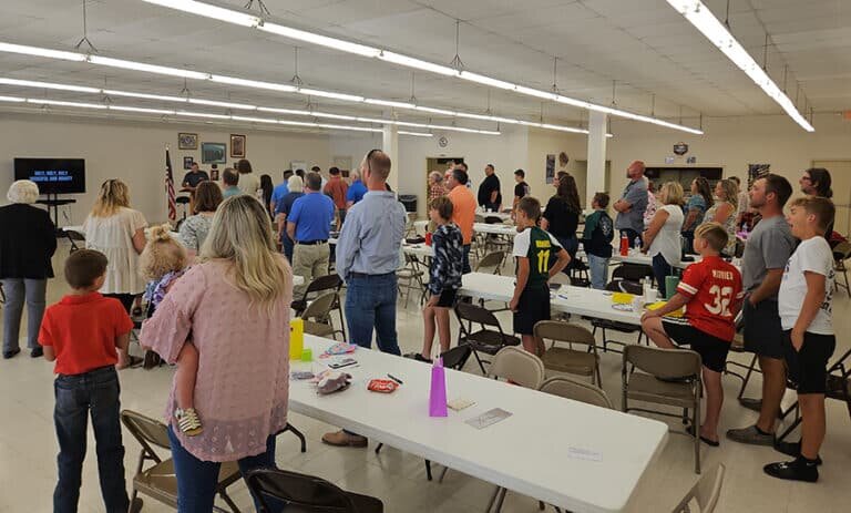 A crowd of 63 gathered for New Vision's launch service at the Mt. Sterling American Legion building in August. (Photo/Illinois Baptist)