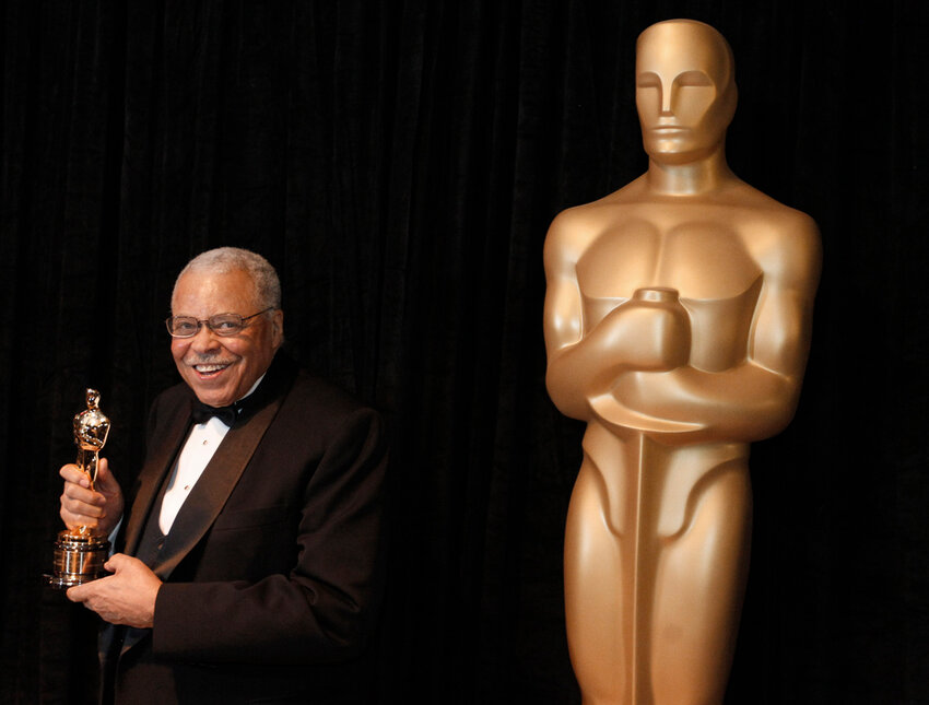 James Earl Jones poses with his honorary Oscar at the 84th Academy Awards on Feb. 26, 2012, in Hollywood. (AP Photo/Chris Carlson, File)