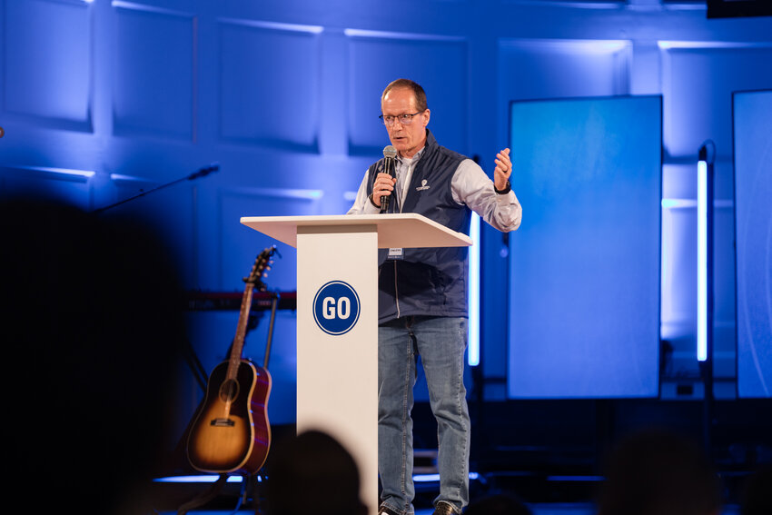 Chuck Lawless, senior professor of evangelism and missions at Southeastern Seminary and director of the Center for Preaching and Pastoral Leadership, speaks first annual Engaging Exposition Preaching Conference on Monday, Sept. 16, 2024, in Wake Forest, N.C. (Photo/SEBTS)